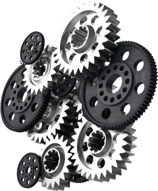 A bunch of gears are stacked on top of each other on a white background