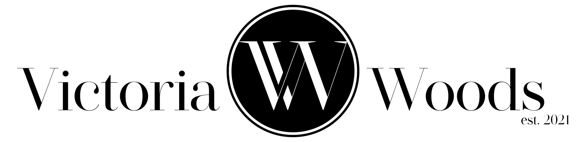 A black and white logo for victoria w woods