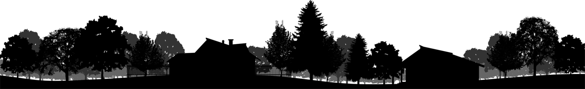 A black and white silhouette of trees on a white background.