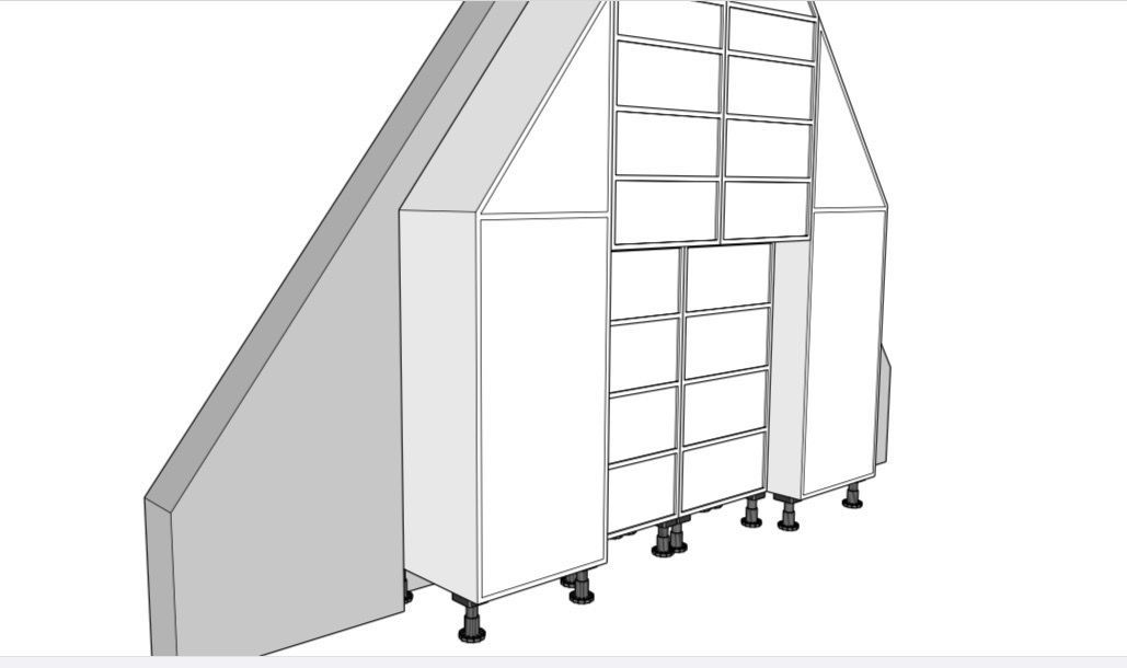 Een zwart-wit tekening van een trap met daaraan een ladder.
