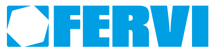 Logo FERVI in carattere blu con un quadrato bianco all'interno di un quadrato blu.