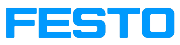 Logo FESTO in grassetto, carattere azzurro chiaro su sfondo bianco.
