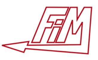 Logo rosso della FIM con lettere stilizzate e una freccia.