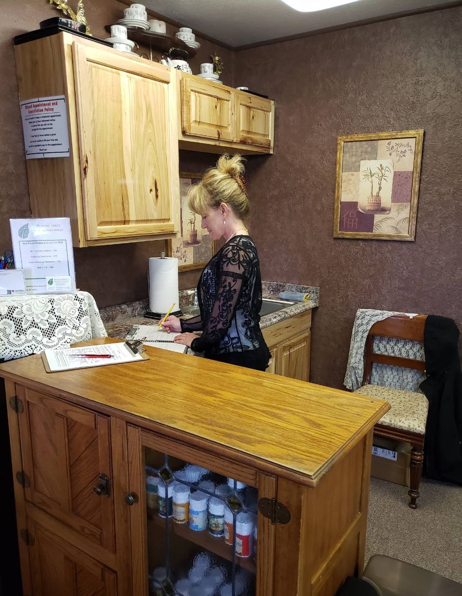 Tammy checking a form