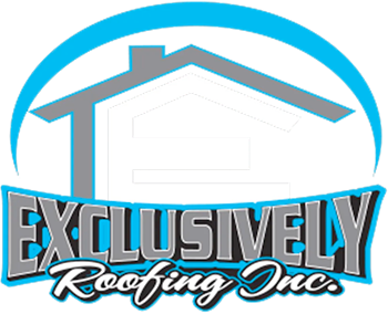 a logo for exclusively roofing inc. with a house on it