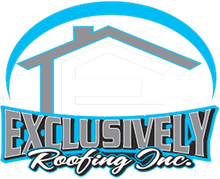 a logo for exclusively roofing inc. with a house on it