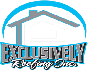 a logo for exclusively roofing inc. with a house on it