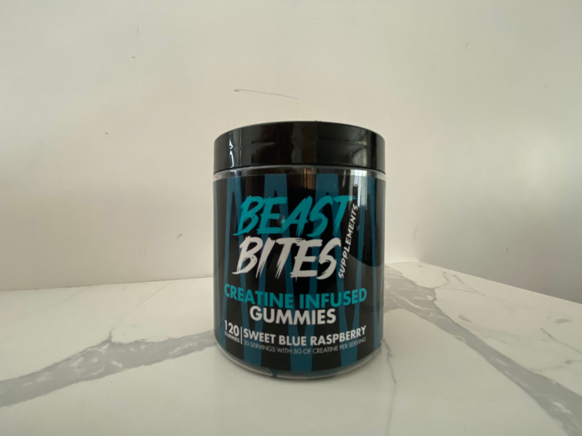 a picture of beast bites creatine gummies on a counter