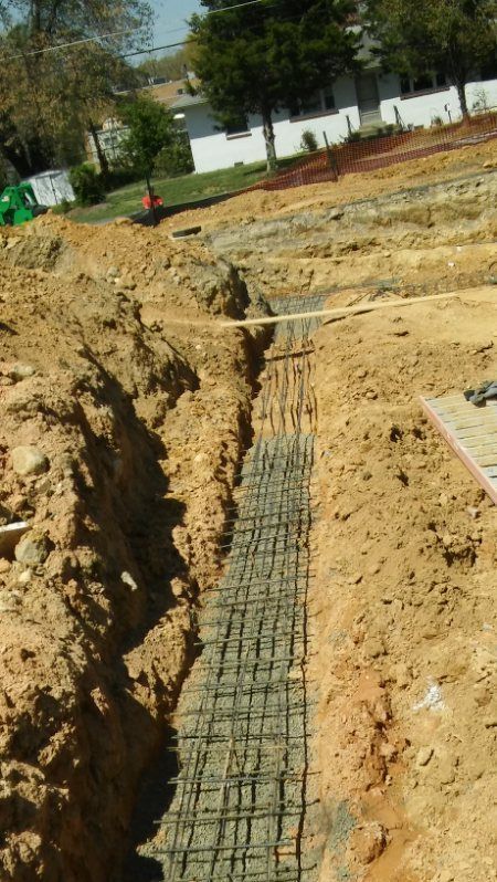 A construction site with a trench in the middle of it.