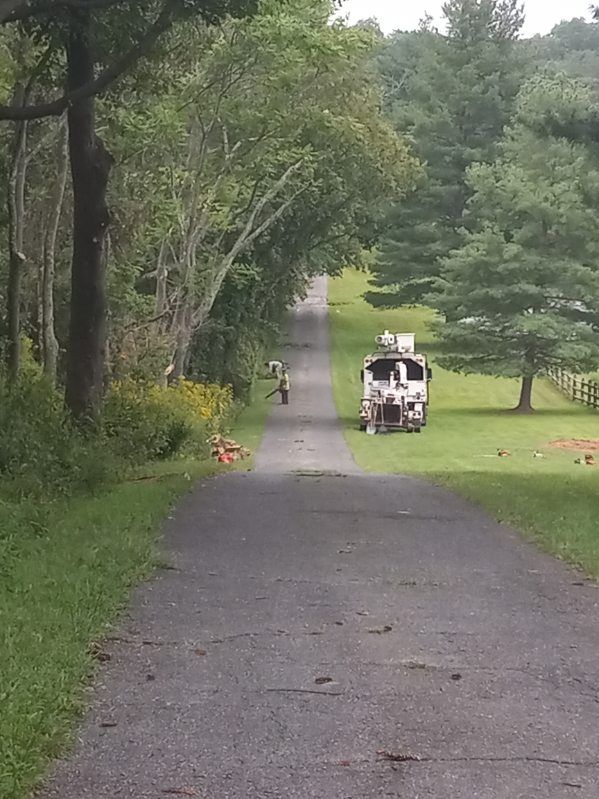 A white truck is parked on the side of a road
