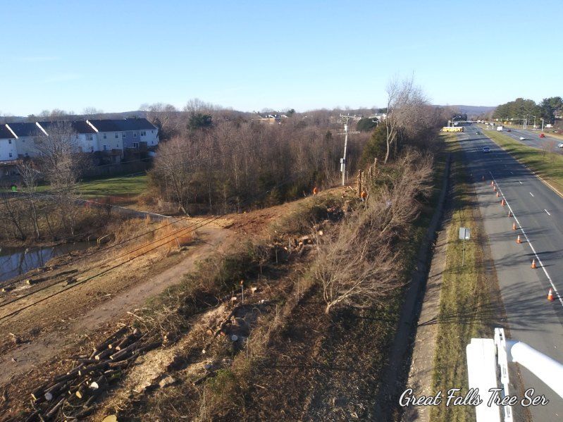 An aerial view of a road with the words great falls on the bottom