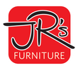 Red and white logo for JR's Furniture. Black cursive
