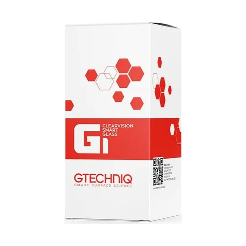 White-and-red Gtechniq C2V3 Liquid Crystal bottle box with hexagon graphics and QR code
