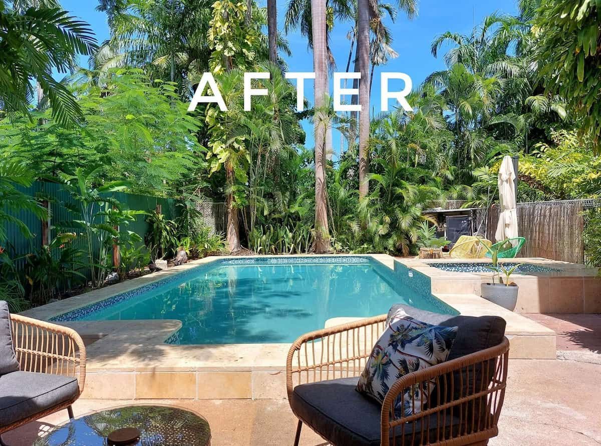 A Backyard Pool With Lounge Chairs, Surrounded by Lush Greenery — Rod Hardy Plunge Pools in Girraween, NT
