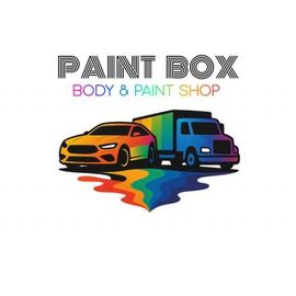 Logo: Car and truck with rainbow paint, "Paint Box Body & Paint Shop".