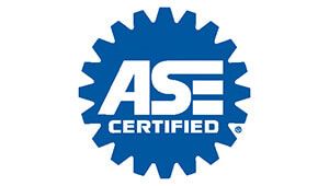 A blue logo that says ase certified on it