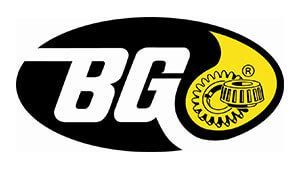 A black and yellow logo for a company called bg.