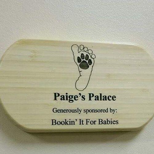 A plaque for Bookin It For Babies