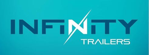 Infinity trailers logo on a blue background