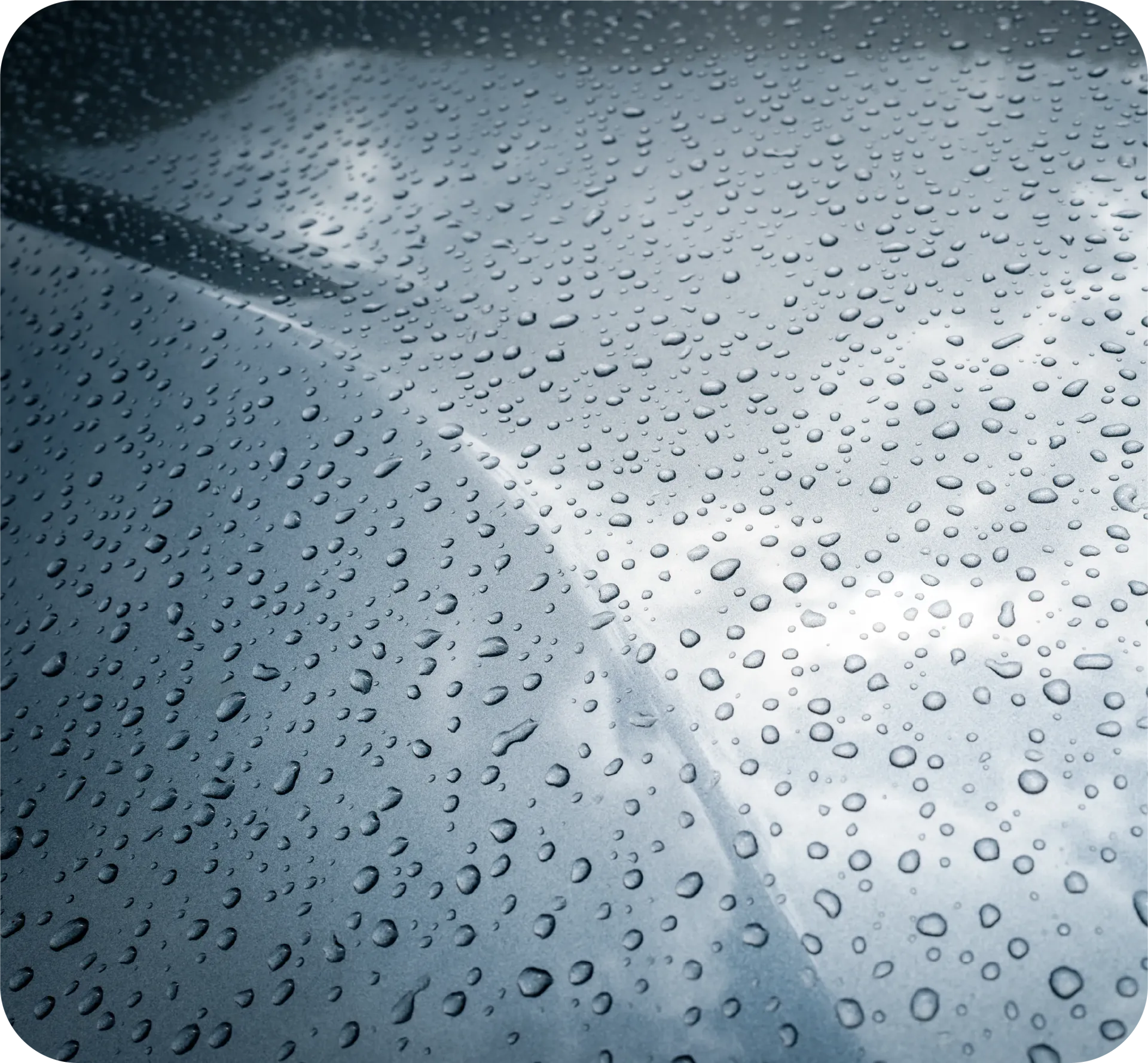 Close-up of a wet, blue plastic container with water droplets.