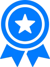 Blue award ribbon with a white star in the center.