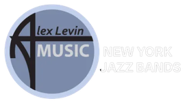 Lex Levin Music logo with “New York Jazz Bands” text in gray and blue