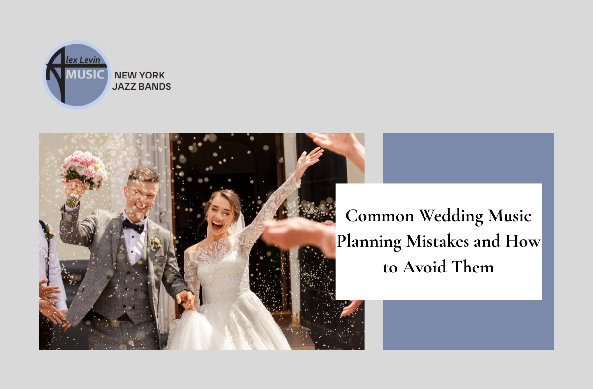 Wedding couple dancing beside title card about common wedding music planning mistakes and how to avoid them