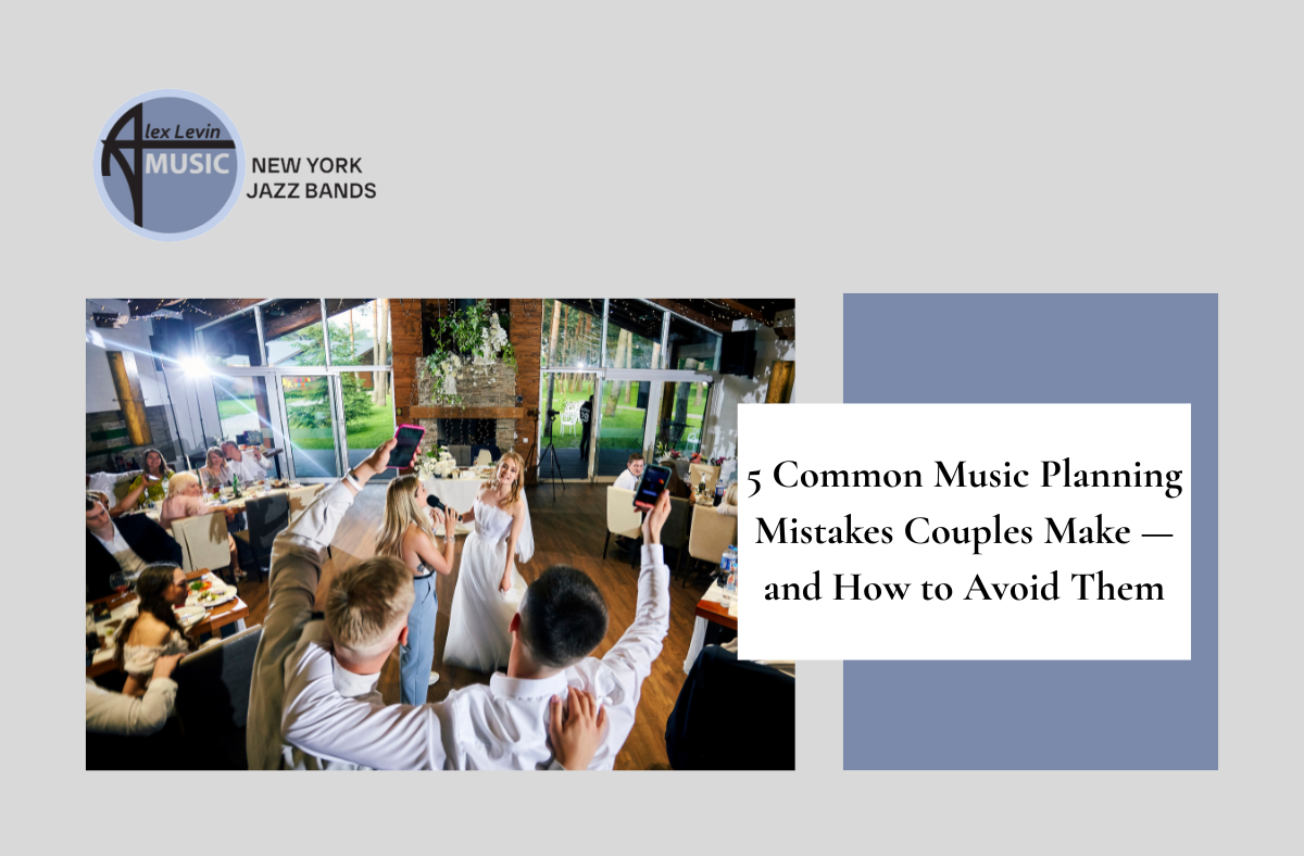 Title slide with wedding guests dancing; text reads “5 Common Music Planning Mistakes Couples Make and How to Avoid Them”