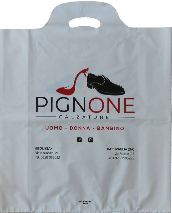 Una borsa bianca con scritto pignone calzature sopra