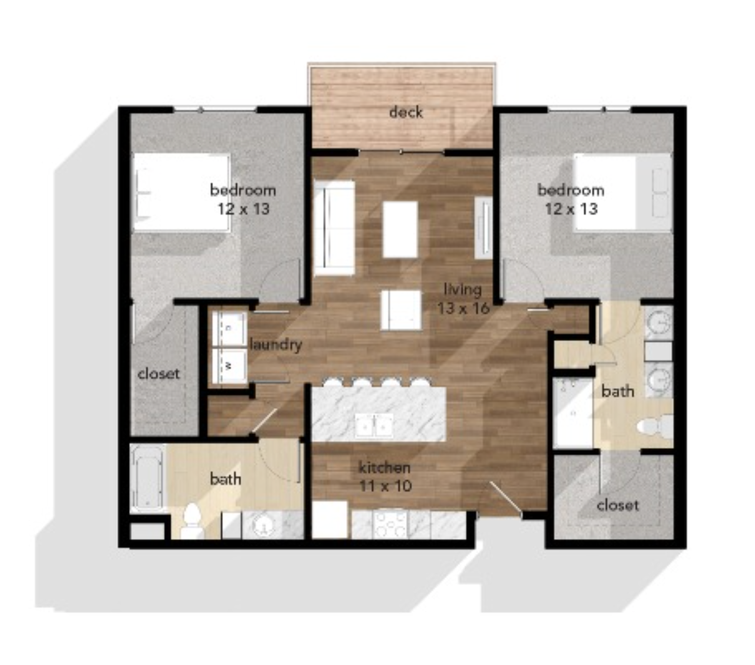 A floor plan of a house with two bedrooms