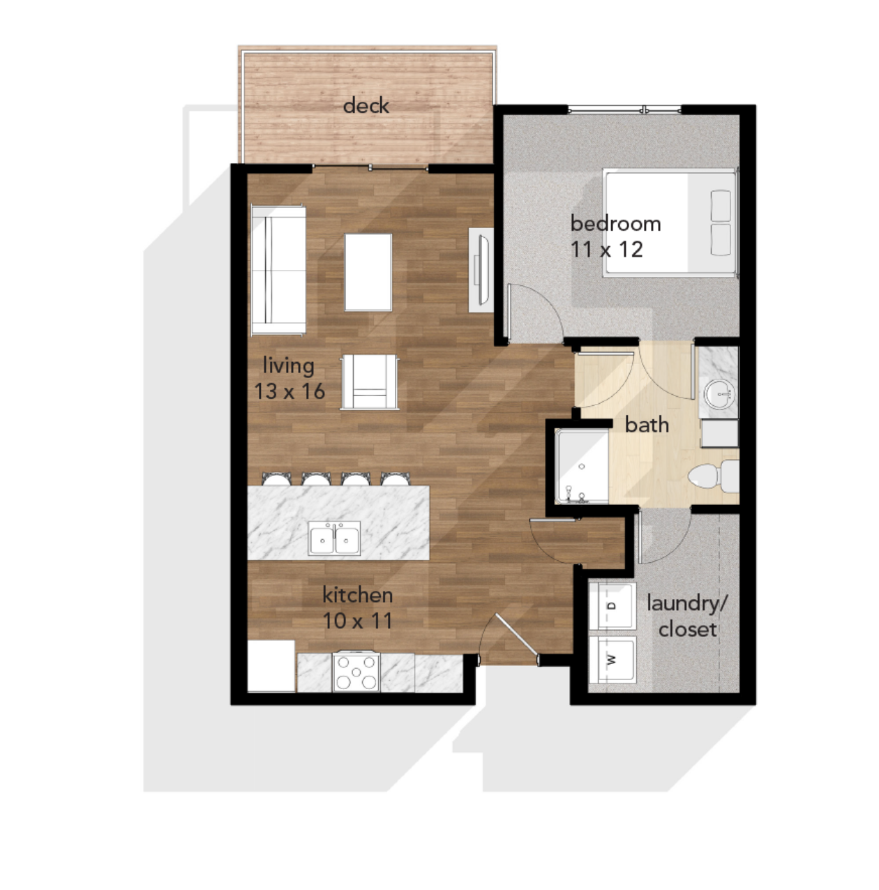 A floor plan of a bedroom apartment with a balcony