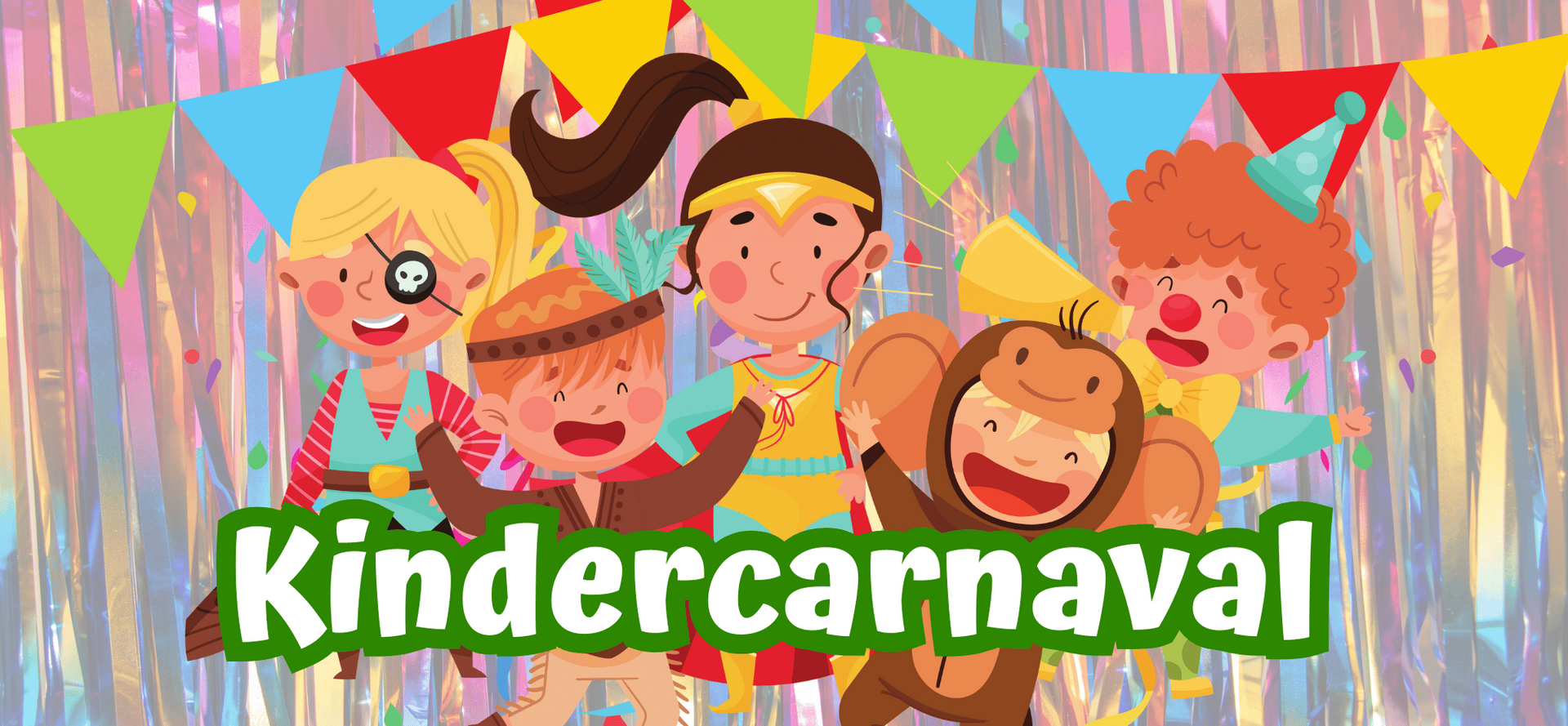 Een groep kinderen verkleed voor een kindercarnaval.