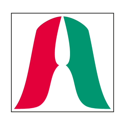Red and green letter A within a black square.