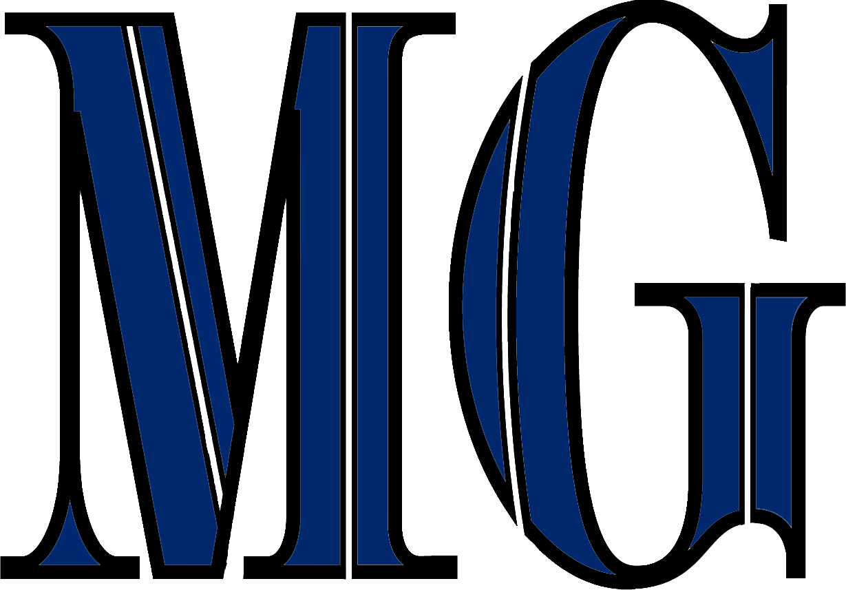 Blue and white monogram of the letters 