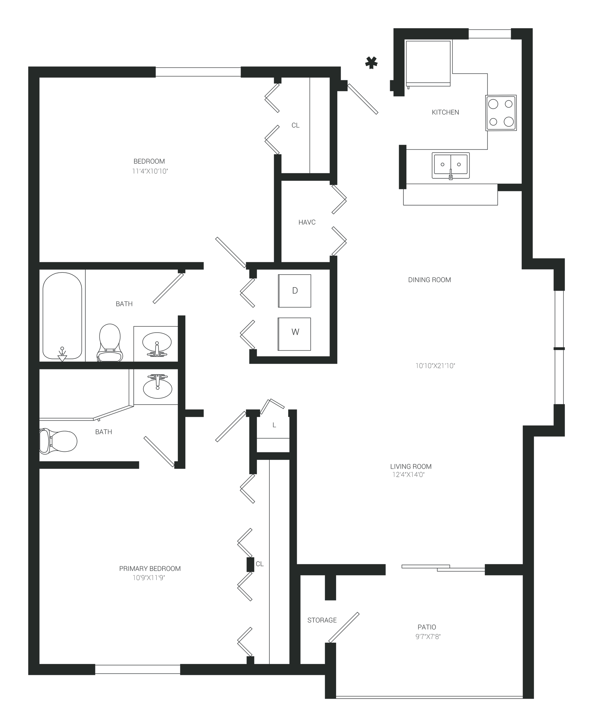 Floor plan with rooms labeled: bedroom, bath, living, dining, garage, and entry.