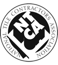 Circular black-and-white National Tile Contractors Association logo with interlocking N T C A letters.