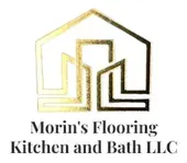 Morin's Flooring Kitchen and Bath LLC logo with gold house outline and black text