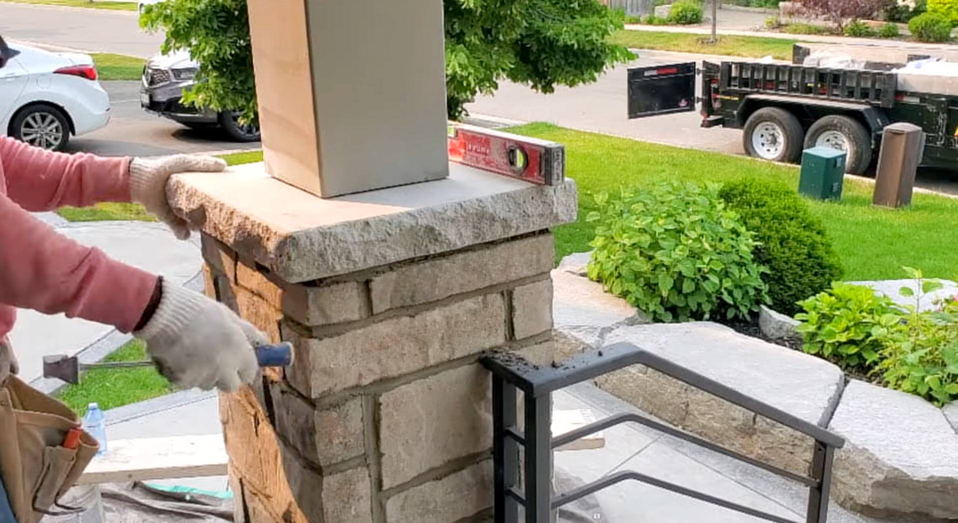 brick and stone columns