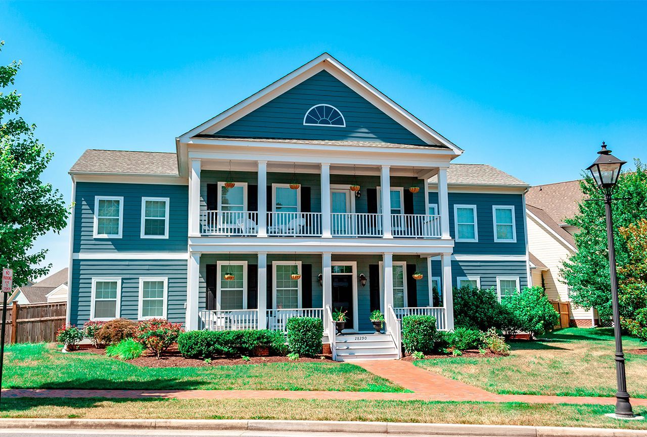 Blue two story home exterior | Kitty Hawk Executive | Covell Communities | Chester, Maryland 21619