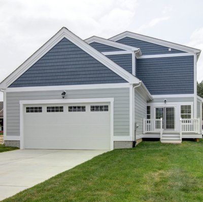 Blue home exterior with garage | Belle Haven Executive | Covell Communities | Chester, Maryland 21619