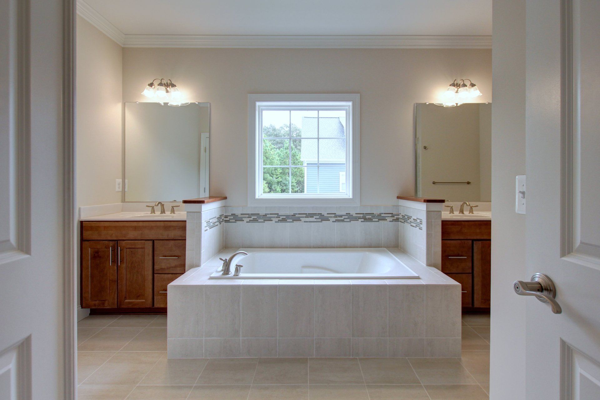Bathroom with tub tile surround | Tile | Covell Communities | Chester, Maryland 21619