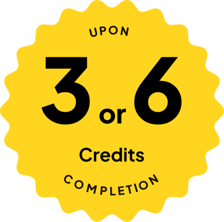 Blue badge with text: 