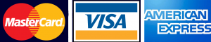 Three logos for mastercard visa and american express