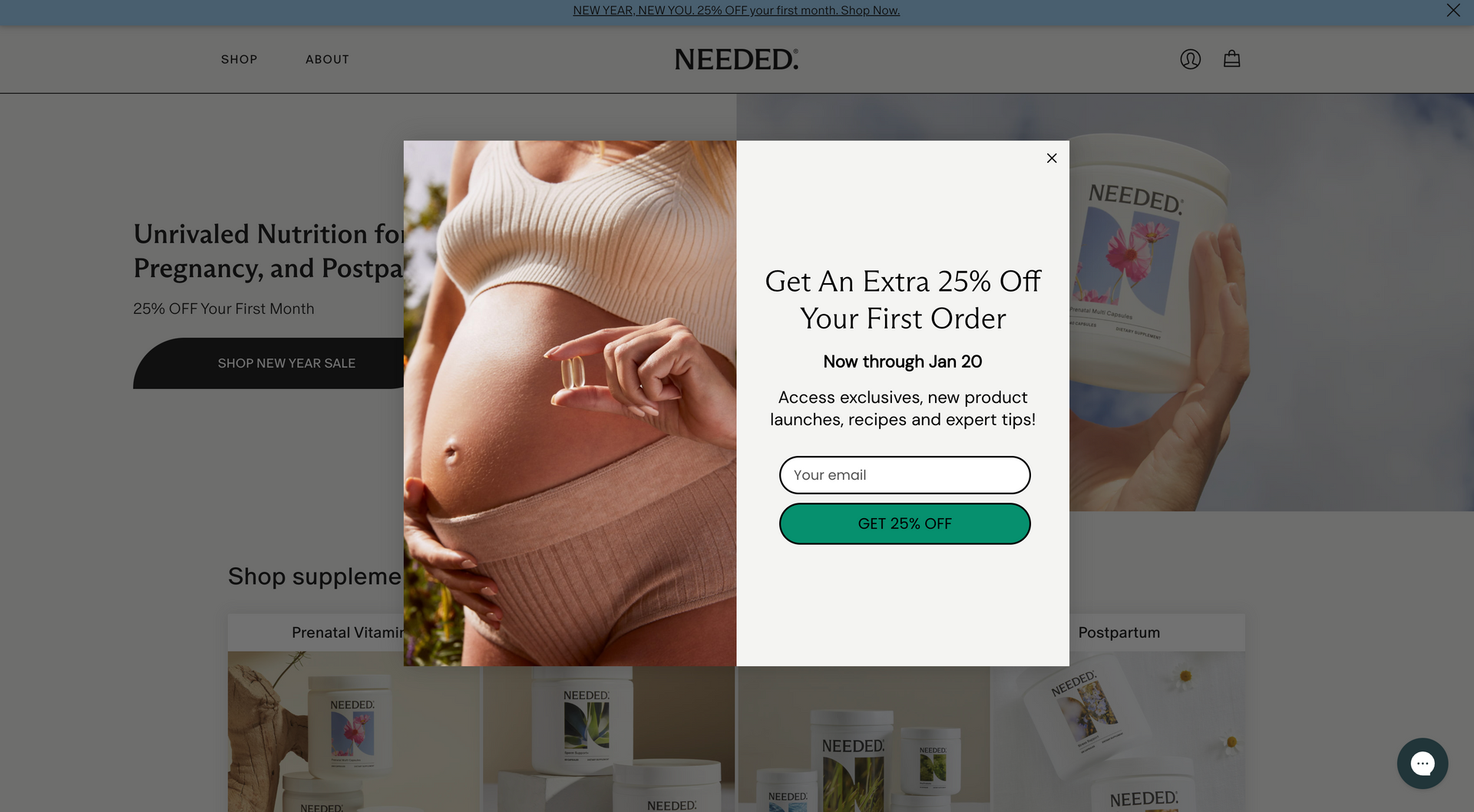 A pregnant woman is holding her belly on a website.