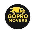 A circular logo featuring a yellow moving truck icon above the text 
