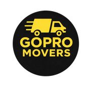 A circular logo featuring a yellow moving truck icon above the text