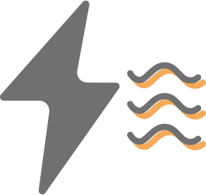 A lightning bolt with three waves coming out of it.