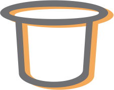A drawing of a cup with a circle around it on a white background.