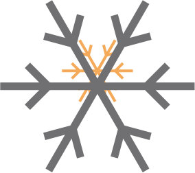A snowflake with arrows pointing in opposite directions on a white background.