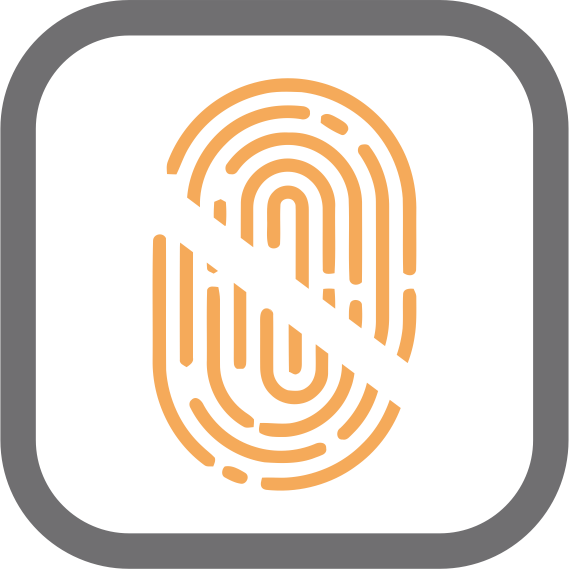 A fingerprint icon in a square on a white background.